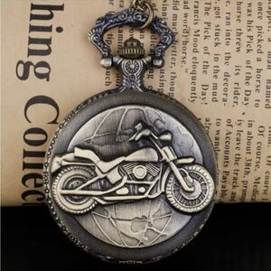 motorcycle vintage Pocket Pendant Watch Quartz Flip Open Watch Comics Un…